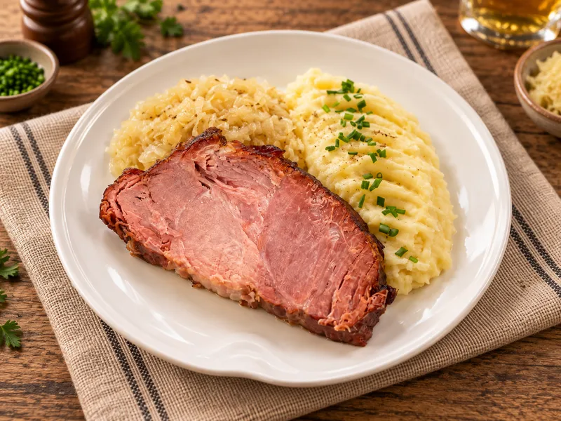 Menüschale Kasselerbraten mit Sauerkraut und Kartoffelpüree