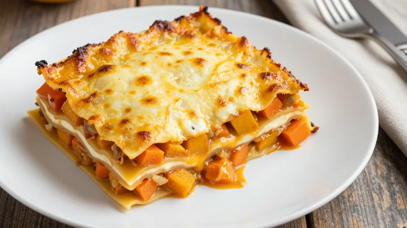 Menüschale Kürbis – Möhrenlasagne mit Käse überbacken