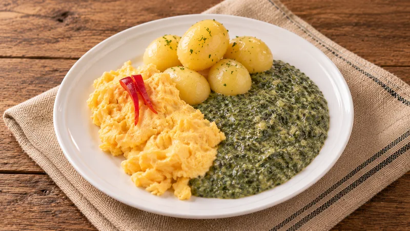 Menüschale Rahmspinat mit Kartoffeln und Rührei